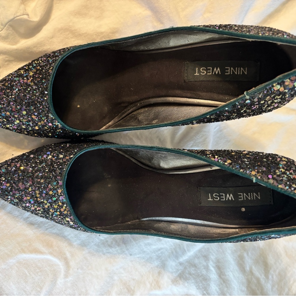 Nine West Black Sparkle Heels with Pointed Toe - Picture 3 of 5